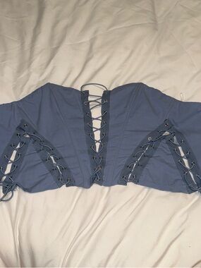 Mystique Boutique Blue Lace-Up Corset Crop Top